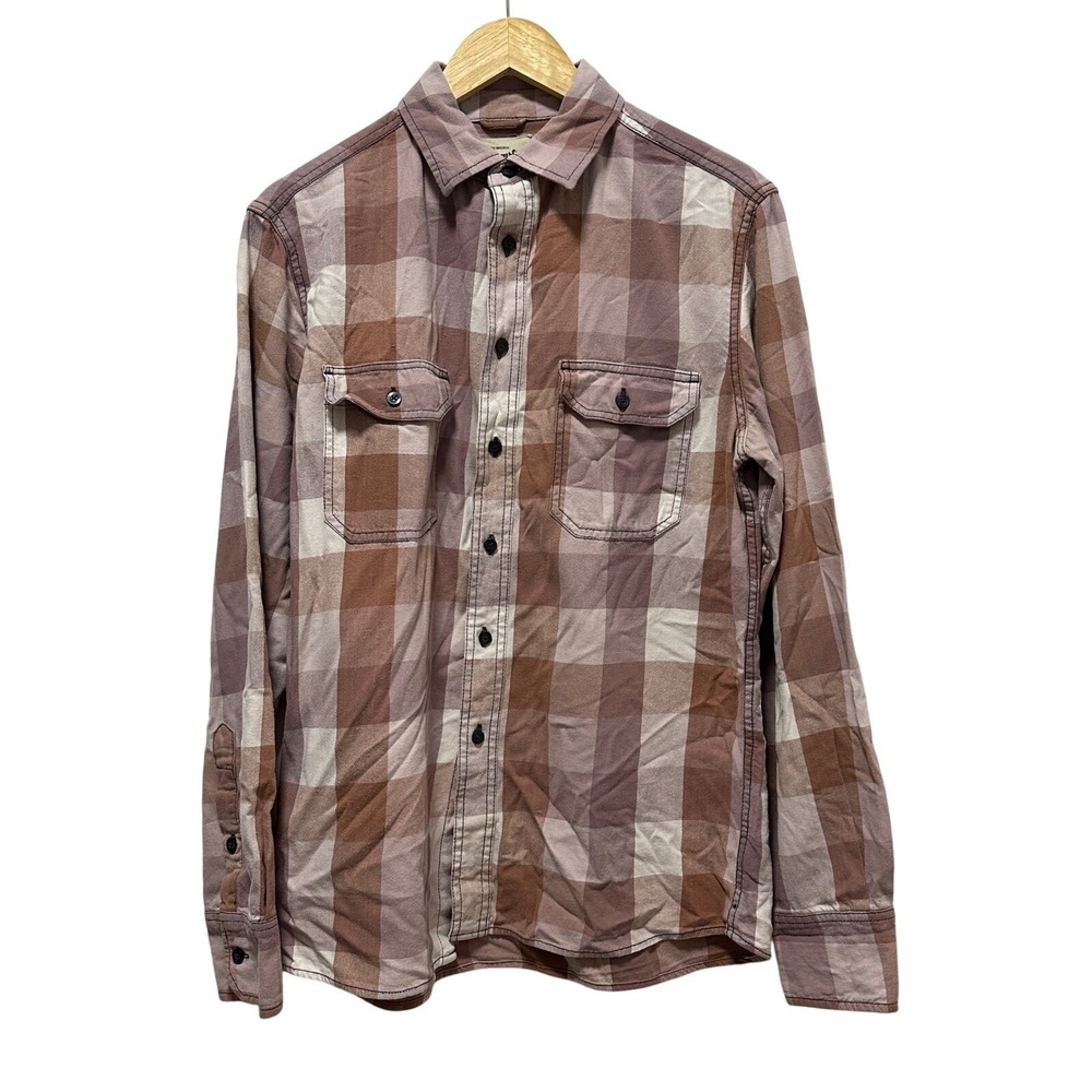 Farmstead Vintage Washed Flannel Shirt Mens M Pink Brown Plaid Button Workwear
